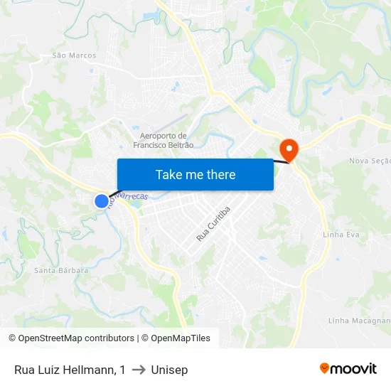 Rua Luiz Hellmann, 1 to Unisep map