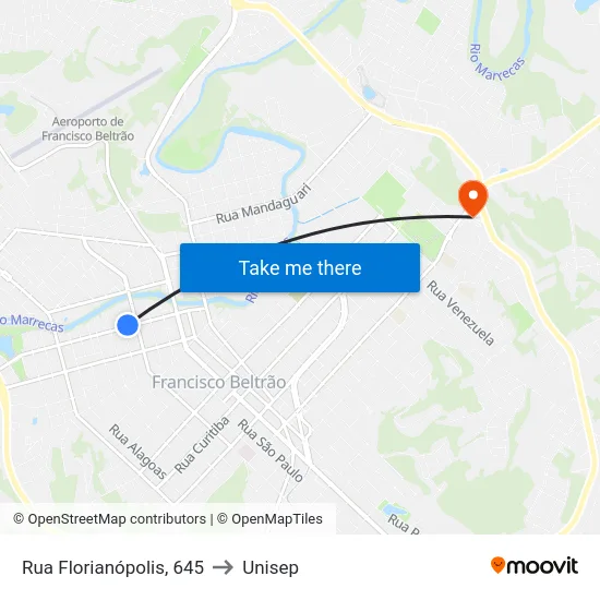 Rua Florianópolis, 645 to Unisep map