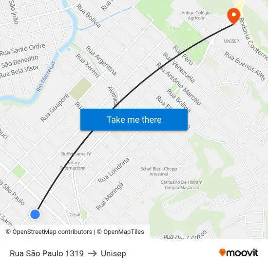 Rua São Paulo 1319 to Unisep map