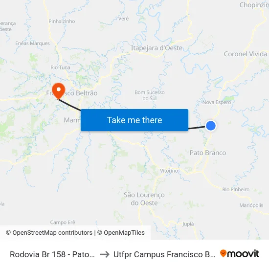 Rodovia Br 158 - Pato Agro to Utfpr Campus Francisco Beltrão map
