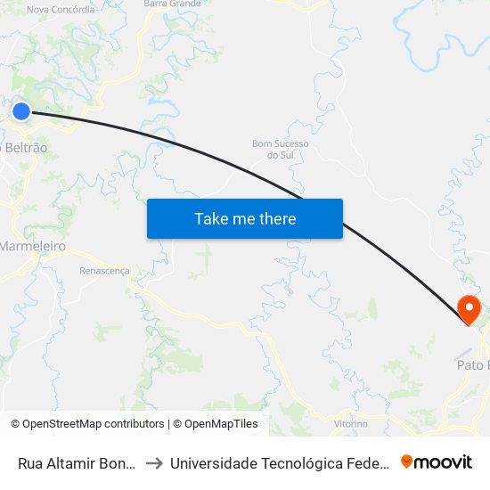 Rua Altamir Bonetti, 176 to Universidade Tecnológica Federal Do Paraná map