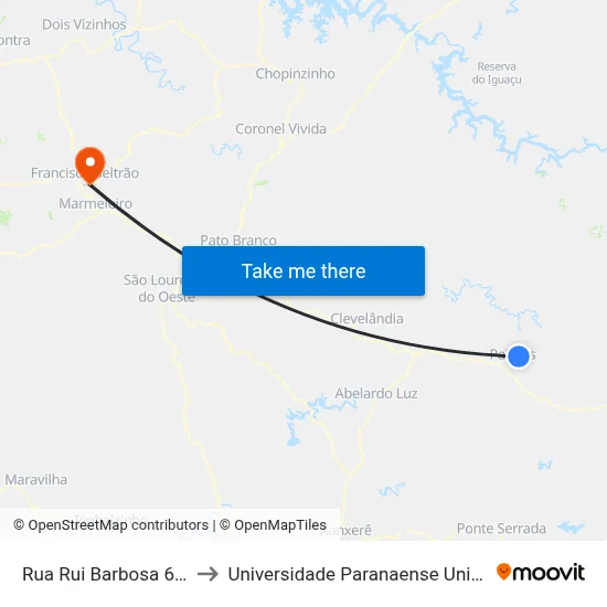 Rua Rui Barbosa 688 to Universidade Paranaense Unipar map