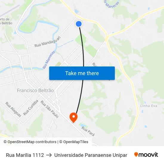 Rua Marília 1112 to Universidade Paranaense Unipar map