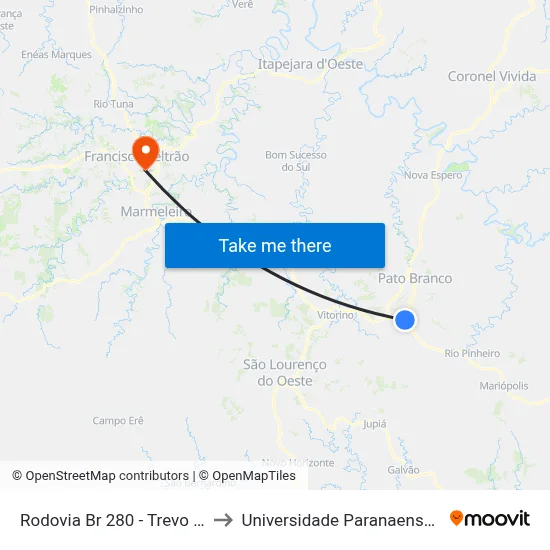 Rodovia Br 280 - Trevo Patrola to Universidade Paranaense Unipar map
