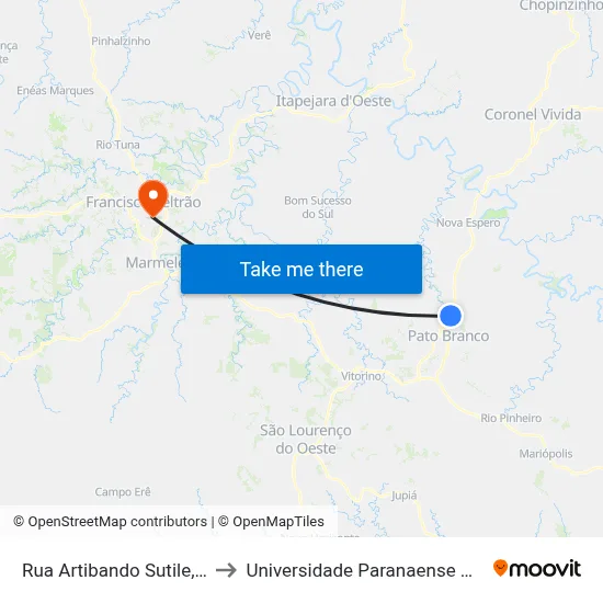 Rua Artibando Sutile, 557 to Universidade Paranaense Unipar map