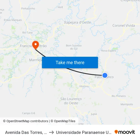 Avenida Das Torres, 370 to Universidade Paranaense Unipar map