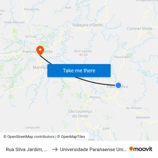 Rua Silva Jardim, 371 to Universidade Paranaense Unipar map
