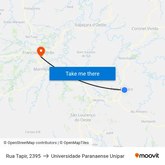 Rua Tapir, 2395 to Universidade Paranaense Unipar map