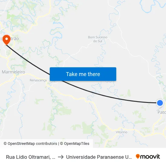 Rua Lídio Oltramari, 860 to Universidade Paranaense Unipar map