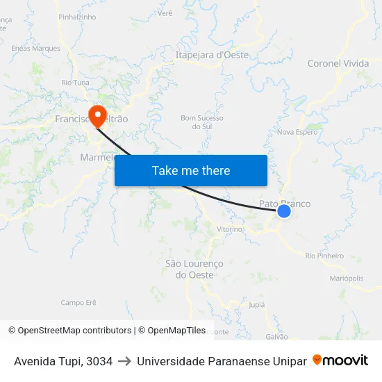 Avenida Tupi, 3034 to Universidade Paranaense Unipar map