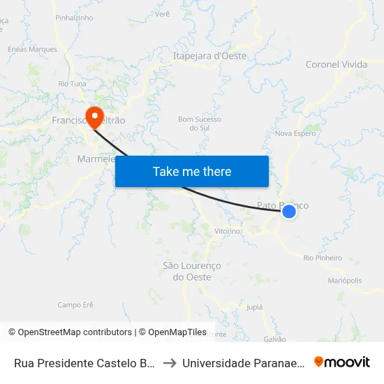 Rua Presidente Castelo Branco, 1450 to Universidade Paranaense Unipar map