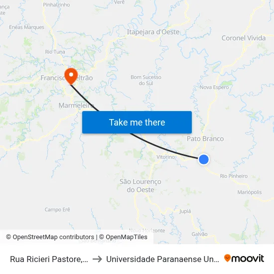 Rua Ricieri Pastore, 86 to Universidade Paranaense Unipar map