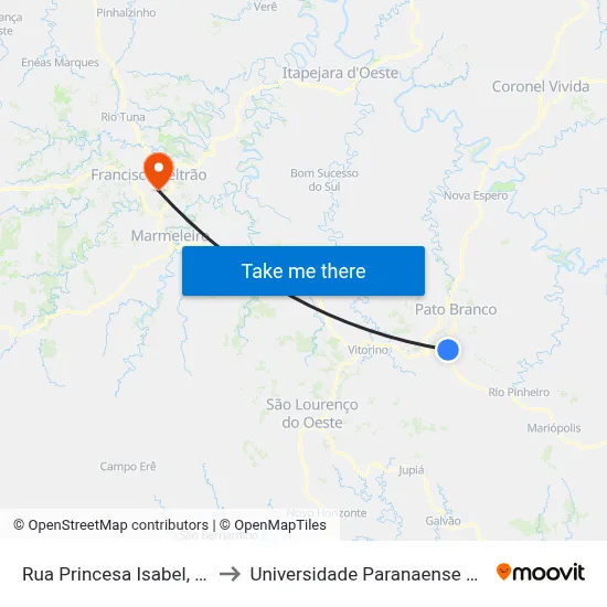 Rua Princesa Isabel, 1210 to Universidade Paranaense Unipar map