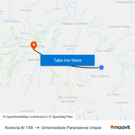 Rodovia Br 158 to Universidade Paranaense Unipar map