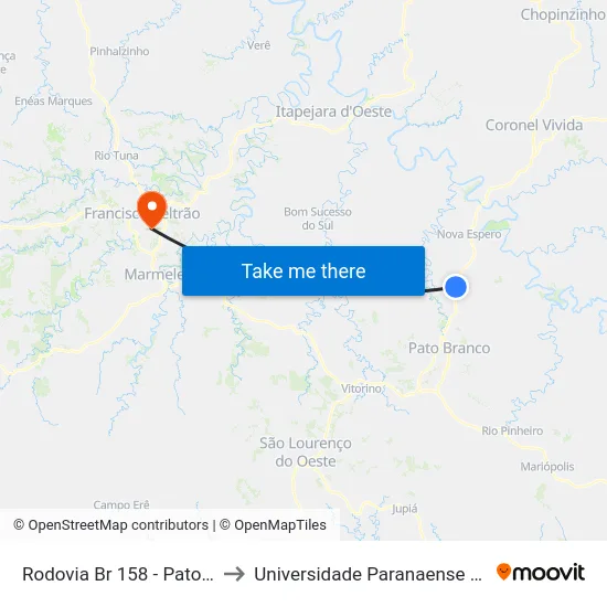 Rodovia Br 158 - Pato Agro to Universidade Paranaense Unipar map