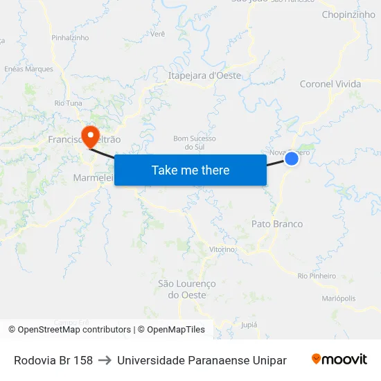 Rodovia Br 158 to Universidade Paranaense Unipar map