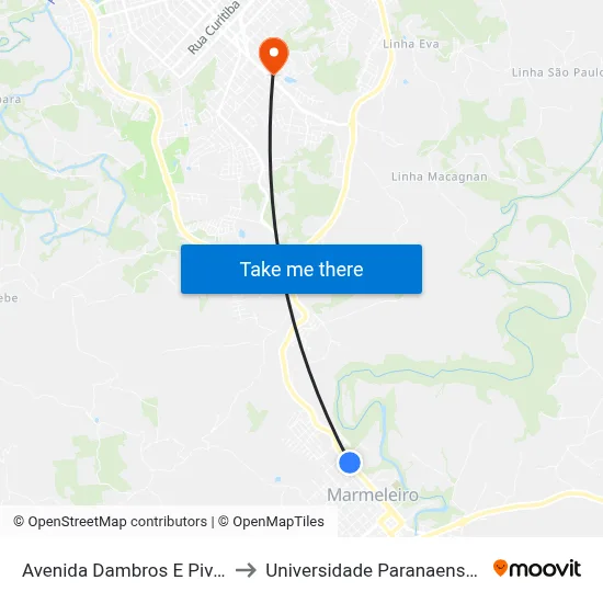 Avenida Dambros E Piva, 1422 to Universidade Paranaense Unipar map