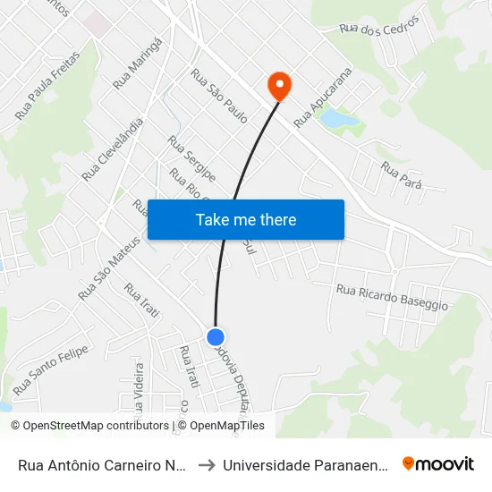 Rua Antônio Carneiro Neto, 3231 to Universidade Paranaense Unipar map