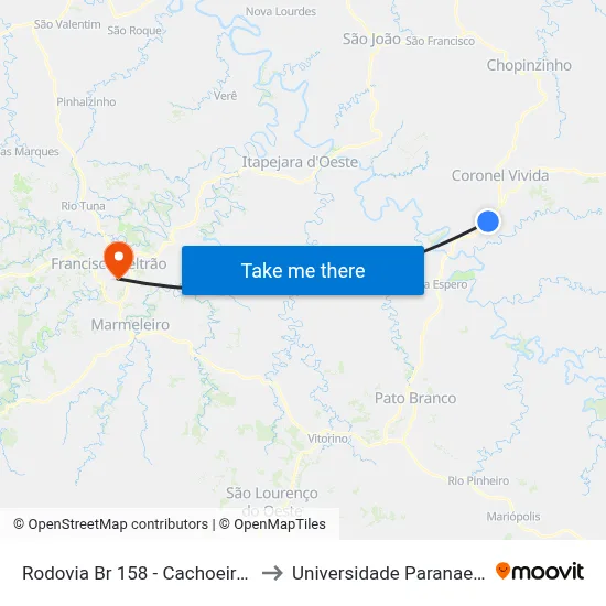 Rodovia Br 158 - Cachoeira Da Alemoa to Universidade Paranaense Unipar map