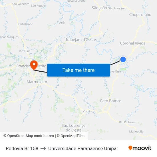 Rodovia Br 158 to Universidade Paranaense Unipar map