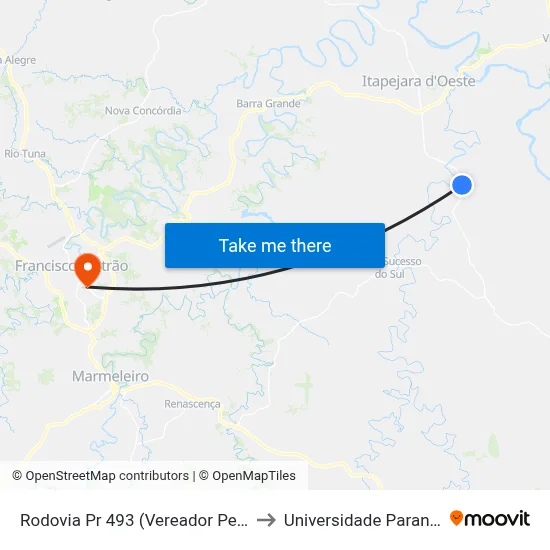 Rodovia Pr 493 (Vereador Pedro José Da Silva) to Universidade Paranaense Unipar map