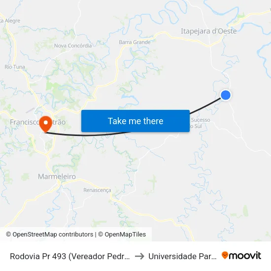 Rodovia Pr 493 (Vereador Pedro José Da Silva) - Ipiranga to Universidade Paranaense Unipar map