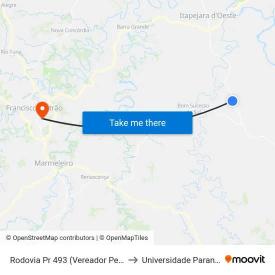 Rodovia Pr 493 (Vereador Pedro José Da Silva) to Universidade Paranaense Unipar map