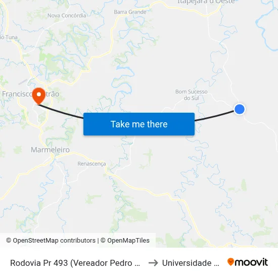 Rodovia Pr 493 (Vereador Pedro José Da Silva) - Encruzo Bom Sucesso to Universidade Paranaense Unipar map