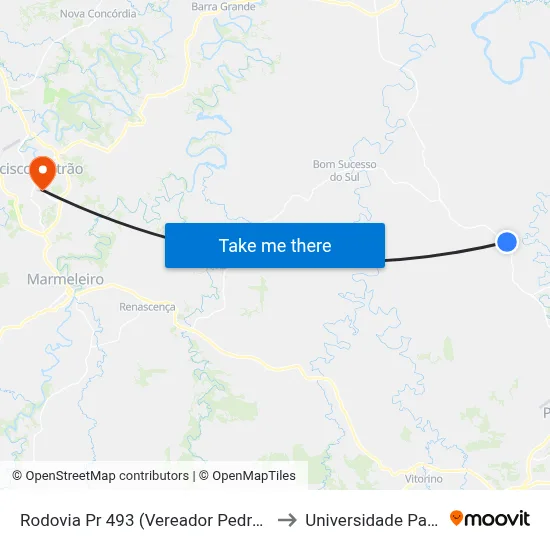 Rodovia Pr 493 (Vereador Pedro José Da Silva) - Vila Bonita to Universidade Paranaense Unipar map
