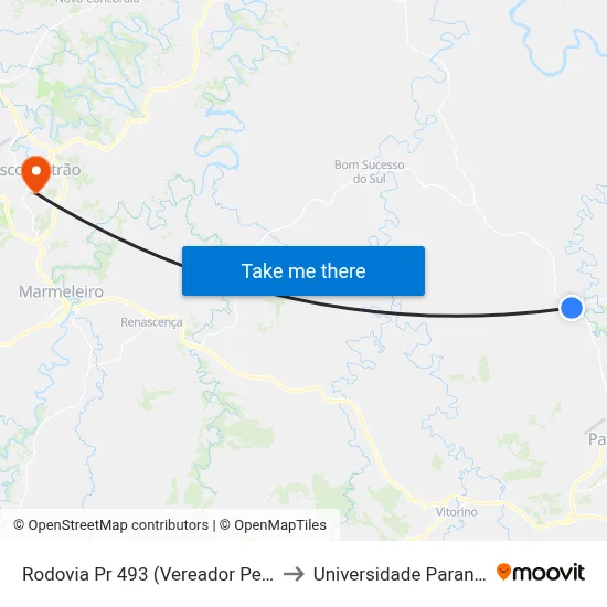 Rodovia Pr 493 (Vereador Pedro José Da Silva) to Universidade Paranaense Unipar map