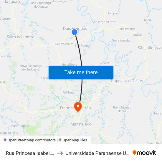 Rua Princesa Isabel, 536 to Universidade Paranaense Unipar map