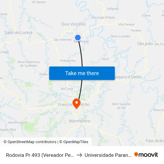 Rodovia Pr 493 (Vereador Pedro José Da Silva) to Universidade Paranaense Unipar map