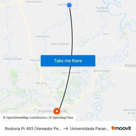 Rodovia Pr 493 (Vereador Pedro José Da Silva) to Universidade Paranaense Unipar map