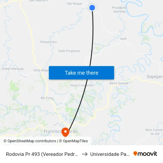 Rodovia Pr 493 (Vereador Pedro José Da Silva) - Lambedor to Universidade Paranaense Unipar map
