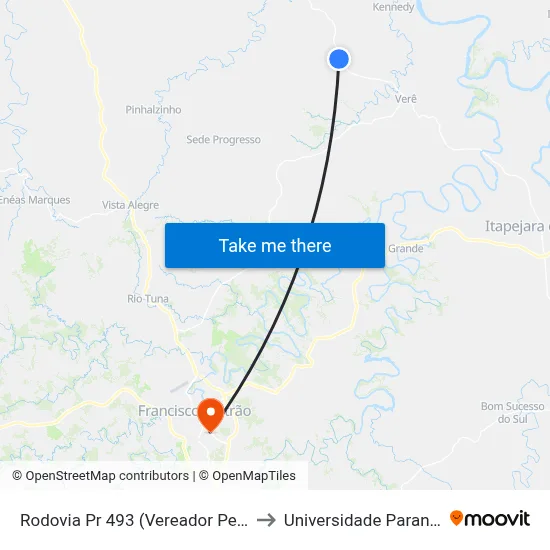 Rodovia Pr 493 (Vereador Pedro José Da Silva) to Universidade Paranaense Unipar map