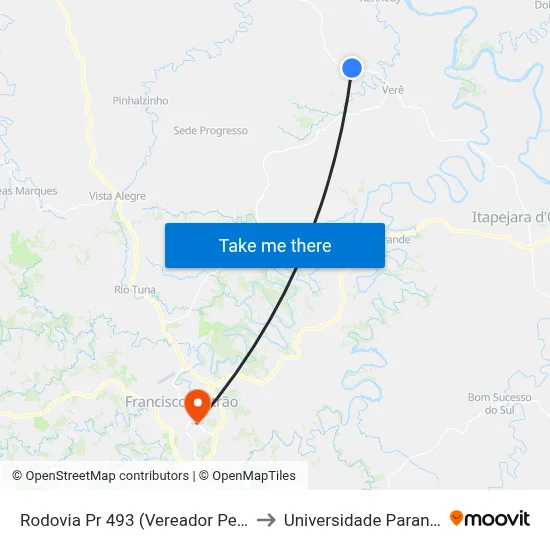 Rodovia Pr 493 (Vereador Pedro José Da Silva) to Universidade Paranaense Unipar map