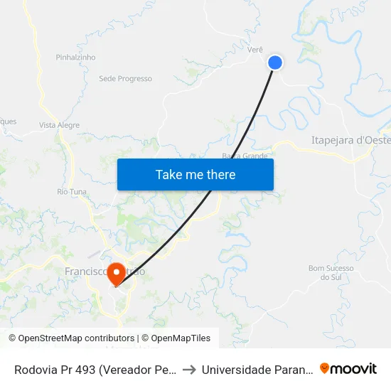 Rodovia Pr 493 (Vereador Pedro José Da Silva) to Universidade Paranaense Unipar map