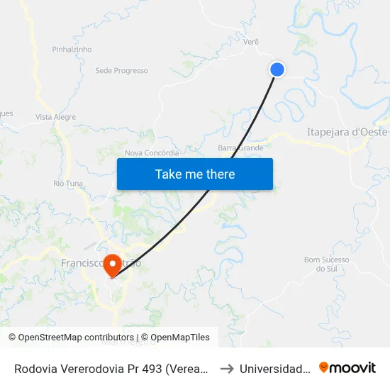 Rodovia Vererodovia Pr 493 (Vereador Pedro José Da Silva)Ador Pedro José Da Silva, 44 to Universidade Paranaense Unipar map