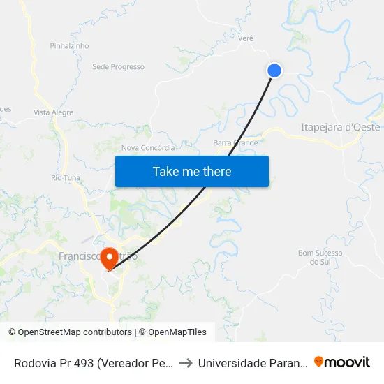 Rodovia Pr 493 (Vereador Pedro José Da Silva) to Universidade Paranaense Unipar map