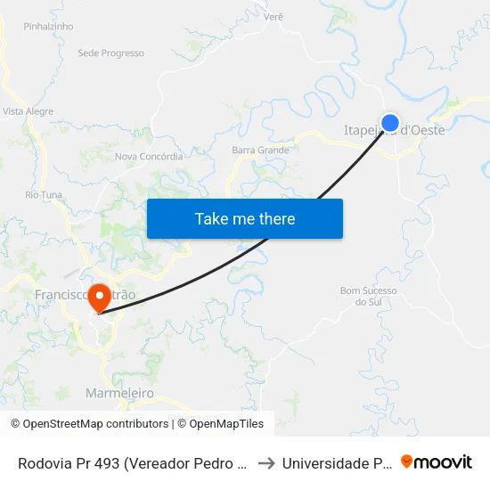 Rodovia Pr 493 (Vereador Pedro José Da Silva) - Capela Santa Luzia to Universidade Paranaense Unipar map