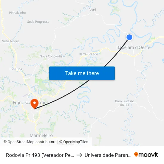 Rodovia Pr 493 (Vereador Pedro José Da Silva) to Universidade Paranaense Unipar map