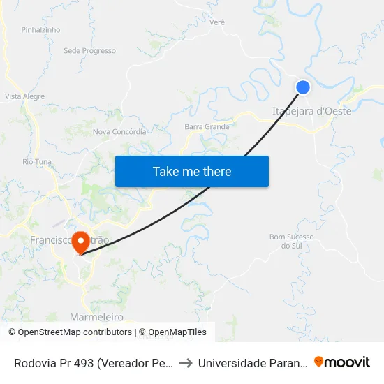 Rodovia Pr 493 (Vereador Pedro José Da Silva) to Universidade Paranaense Unipar map