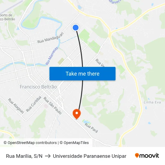 Rua Marília, S/N to Universidade Paranaense Unipar map