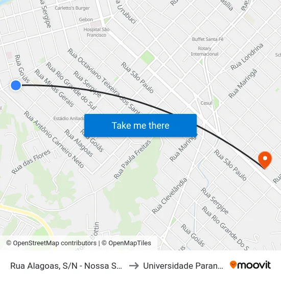 Rua Alagoas, S/N - Nossa Senhora Aparecida to Universidade Paranaense Unipar map