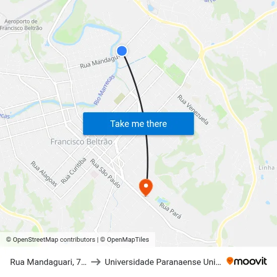 Rua Mandaguari, 780 to Universidade Paranaense Unipar map
