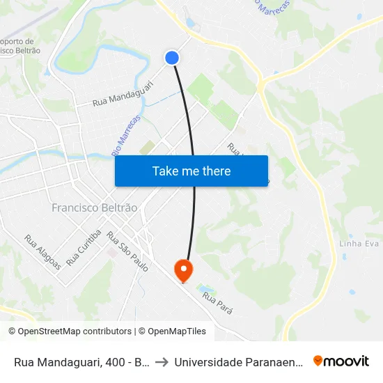 Rua Mandaguari, 400 - Bem Viver to Universidade Paranaense Unipar map