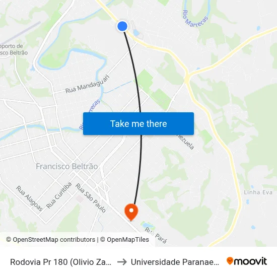 Rodovia Pr 180 (Olivio Zanella) - Upa to Universidade Paranaense Unipar map