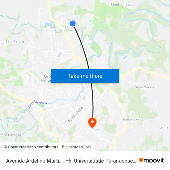 Avenida Ardelino Martini, 719 to Universidade Paranaense Unipar map