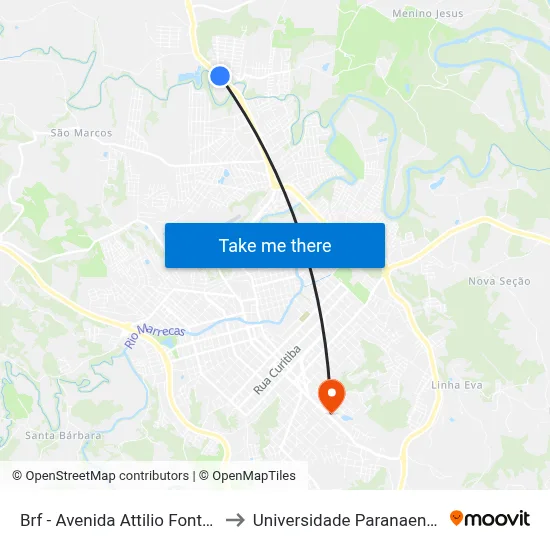 Brf - Avenida Attilio Fontana, 2750 to Universidade Paranaense Unipar map