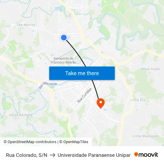 Rua Colorado, S/N to Universidade Paranaense Unipar map